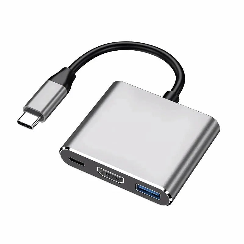 3-in-1 USB-C Hub: 4K HDMI, USB 3.0 & PD Charging Adapter Peaceful Pleasures Health and Wellness Grey