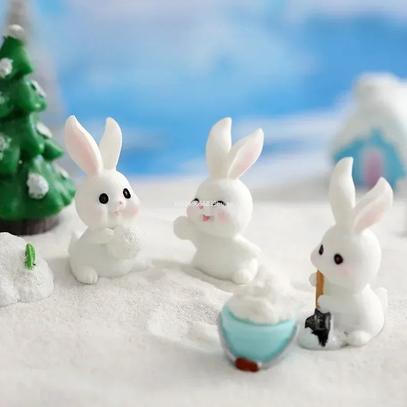 Figurines Christmas Rabbit Micro Landscape Snowman Bunny Ornament Desk Accessories For Home Decoration Kids Gifts Miniature Peaceful Pleasures Health and Wellness