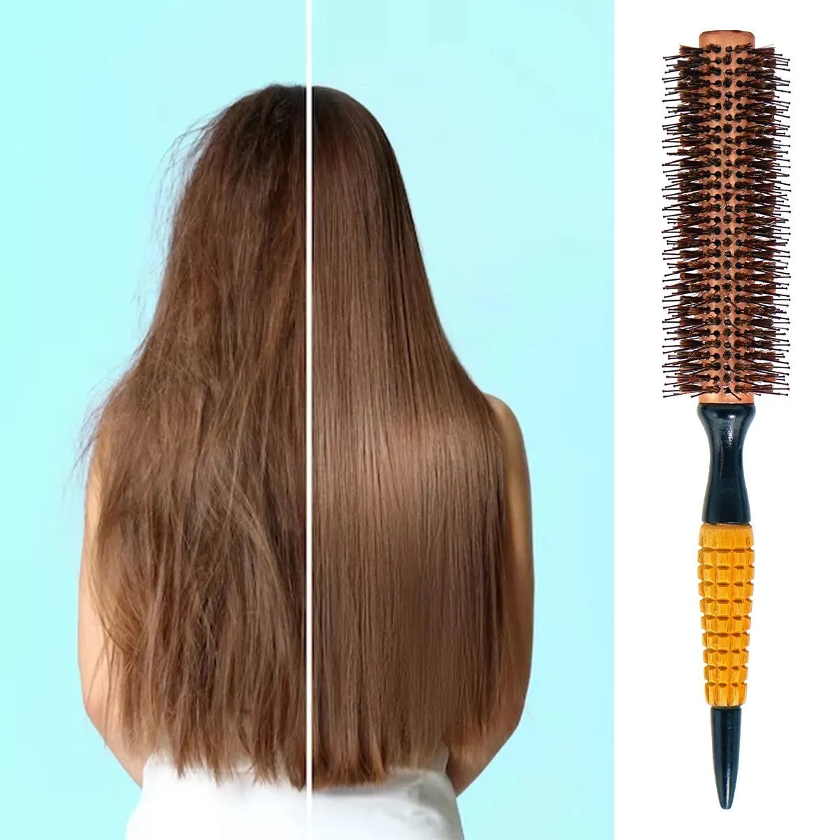Wood Handle Boar Bristle Round Brush – Anti-Static Styling