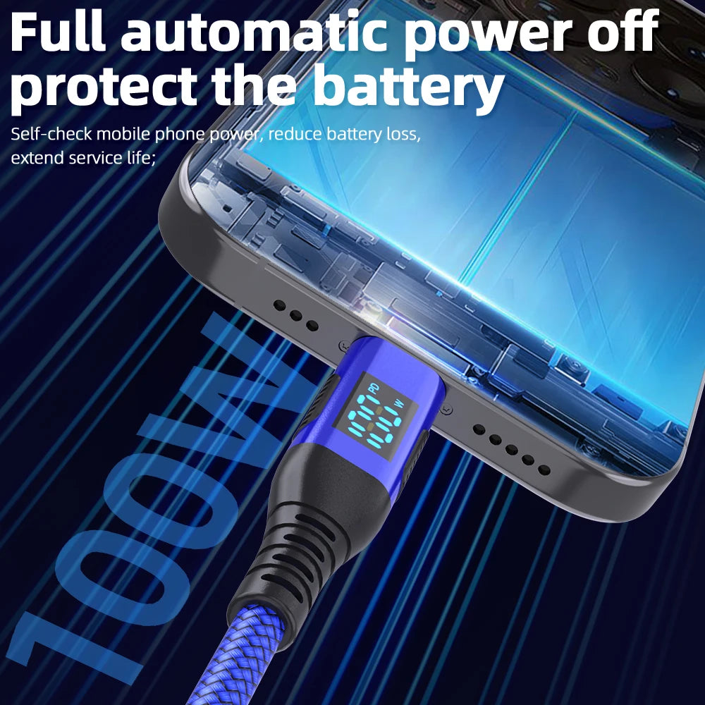 100W USB-C Fast Charging Cable with LED Display | 1M 2M 3M Peaceful Pleasures Health and Wellness