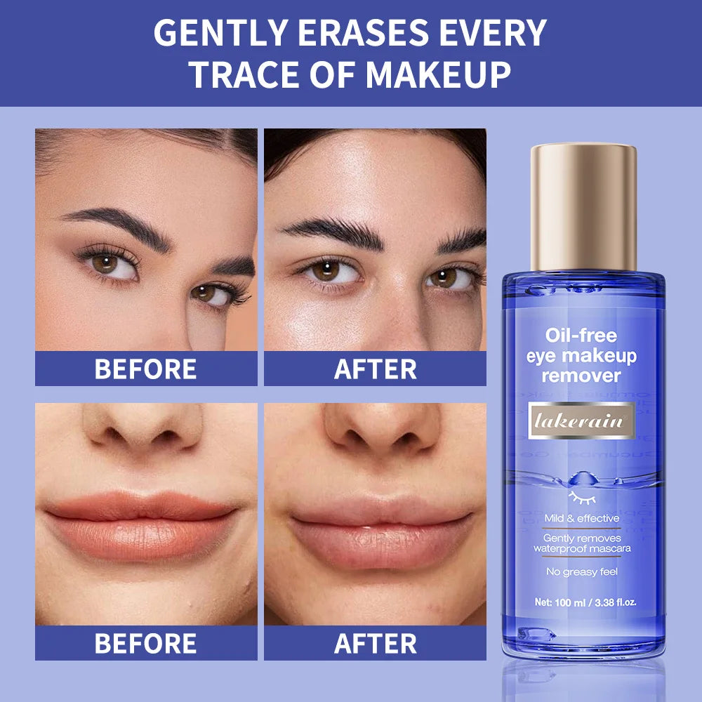 Lakerain Eye Makeup Remover 100ml Oil-Free Soothing Ingredients Gently Dissolves Eye Makeup No Stinging Safe for Sensitive Eyes Peaceful Pleasures Health and Wellness
