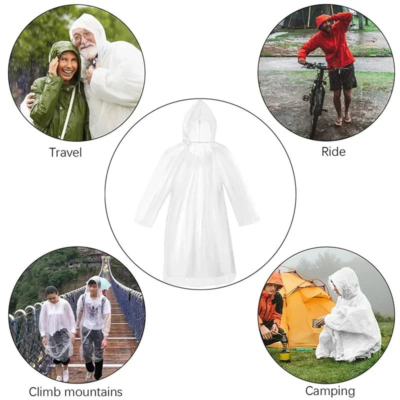 Disposable Waterproof Rain Poncho 6-Pack – Clear Emergency Raincoat