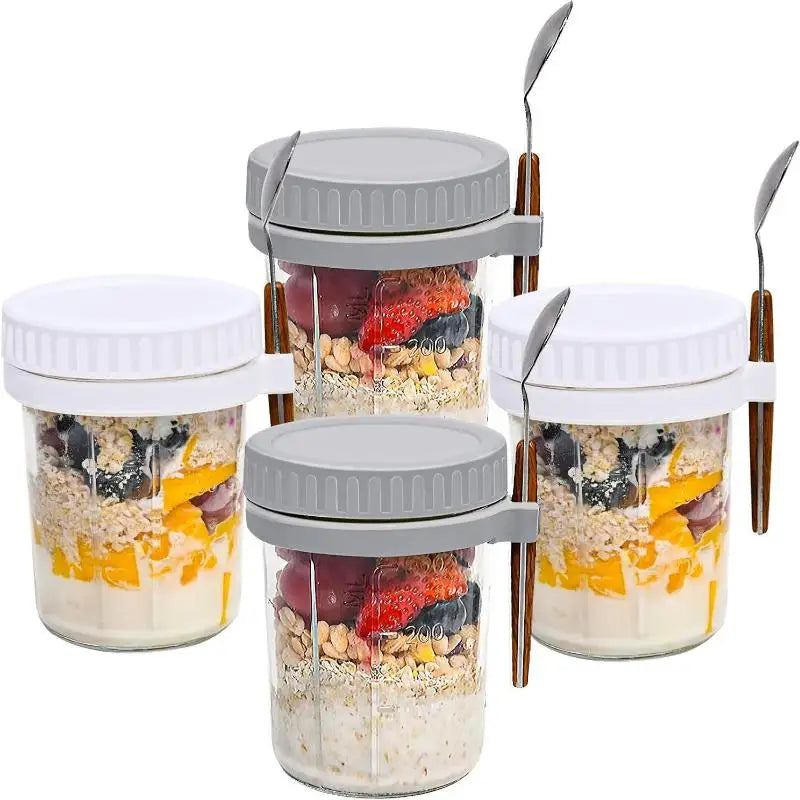 350ml Glass Overnight Oats Jar with Lid & Spoon | 1 or 2 Pack Glass Food Storage Jar Peaceful Pleasures Health and Wellness