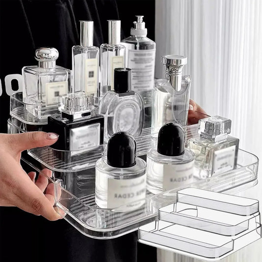 Clear Perfume & Cosmetic Storage Box – Countertop Organizer Cosmetic Storage Rack Peaceful Pleasures Health and Wellness