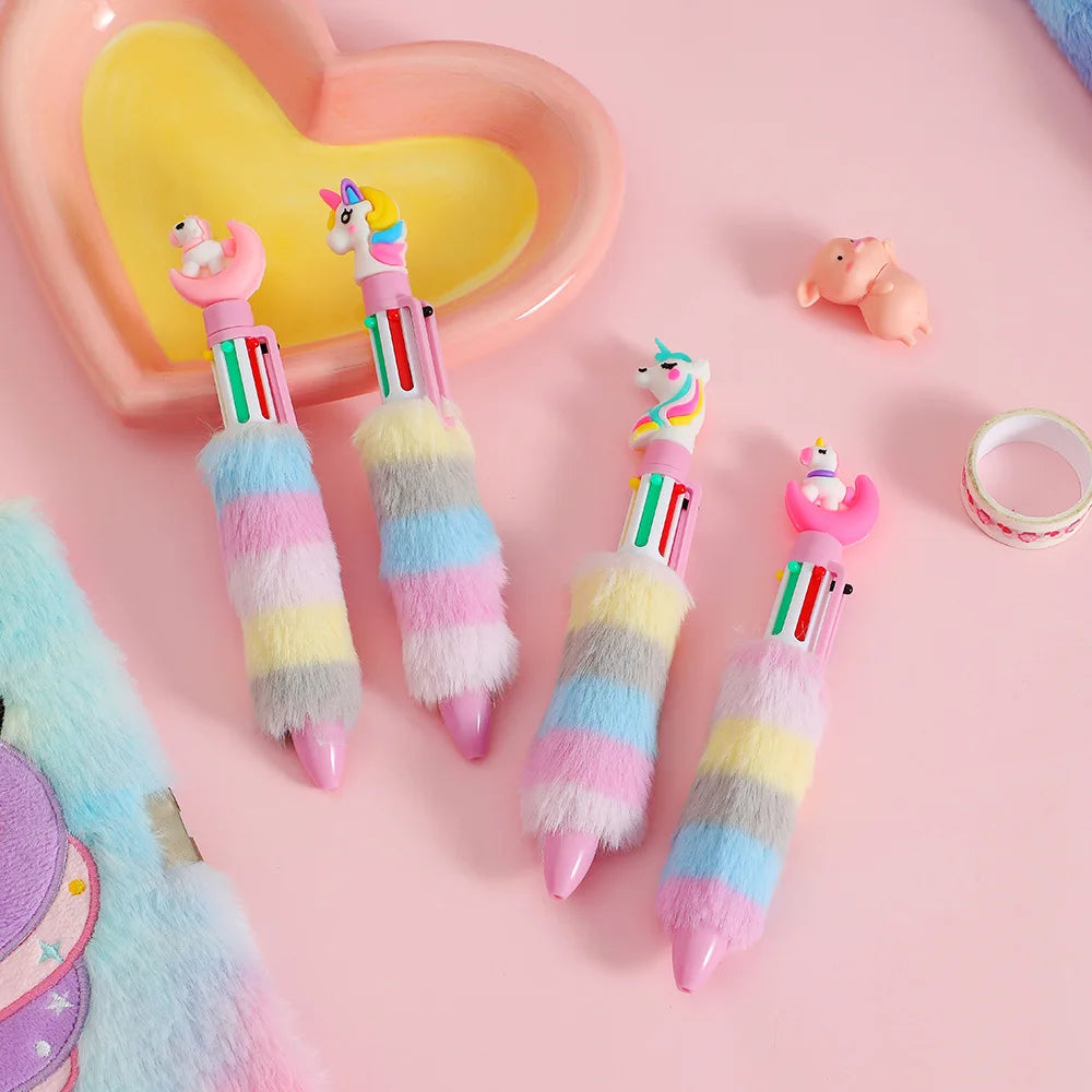 Kids Unicorn Plush Gel Pen Set – 6 Rainbow Colors for Girls