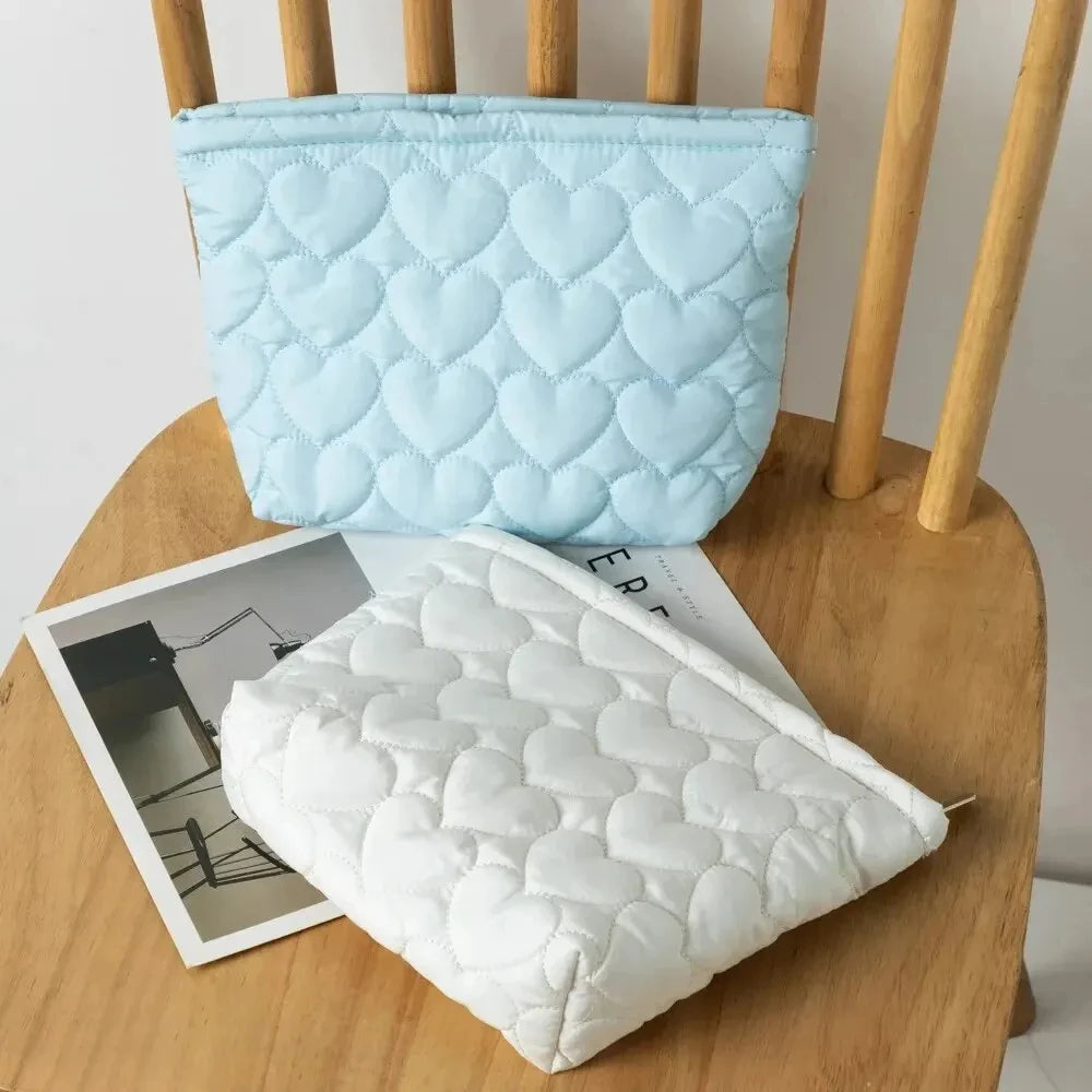 Fashion Korean Large Capacity Cosmetic Bag Women Soild Heart Quilting Handbag Portable Travel Lipstick Makeup Storage Bags Peaceful Pleasures Health and Wellness