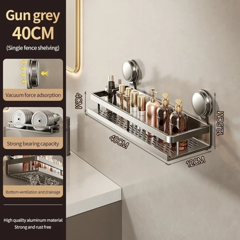 No-Drill Suction Cup Corner Shelf – Aluminum Bathroom Organizer