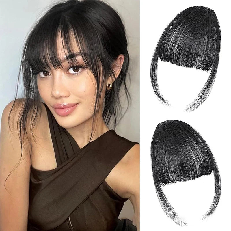 Synthetic Fake Air Bangs Natural Hair Extension Front Fringes Hairpiece Black Brown Clip In Bangs Double Sideburns Hair Styling Peaceful Pleasures Health and Wellness Black 1