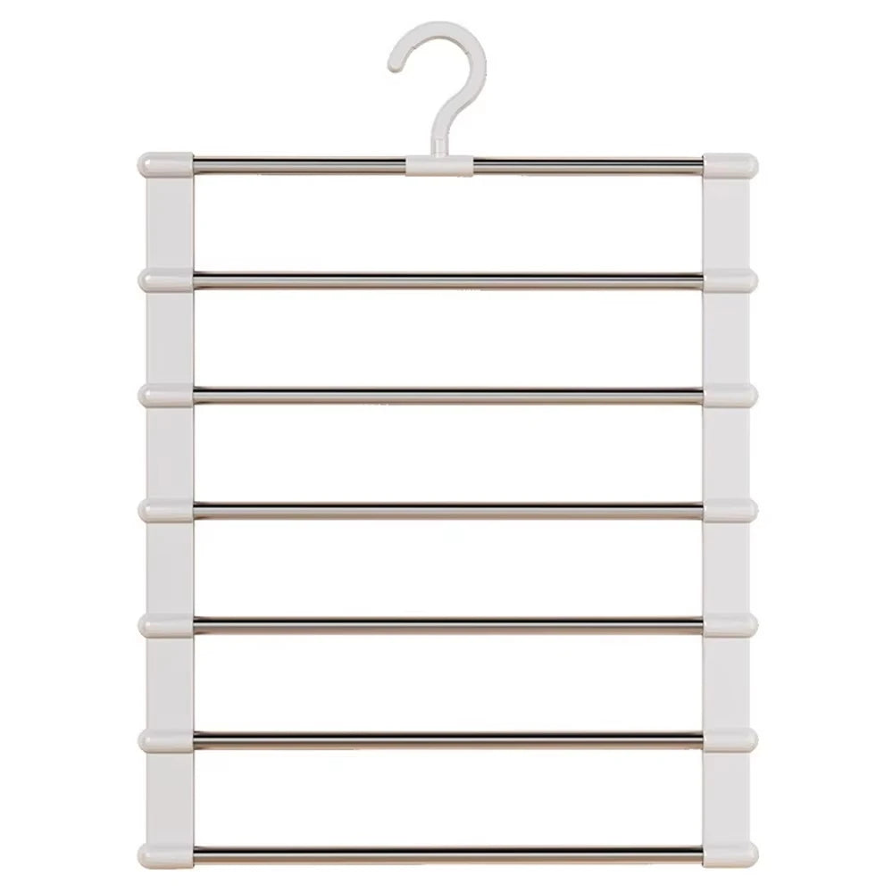 Multi-Layer Pants Hanger | Foldable Space-Saving Closet Rack Clothes Hanger Rack Peaceful Pleasures Health and Wellness WHITE