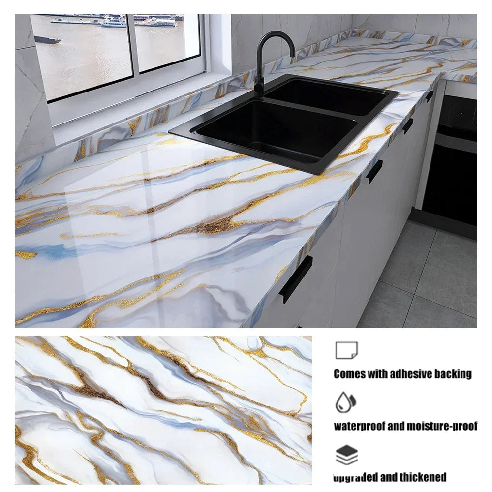 Marble PVC Self-Adhesive Wallpaper 40cm – Waterproof Kitchen Sticker