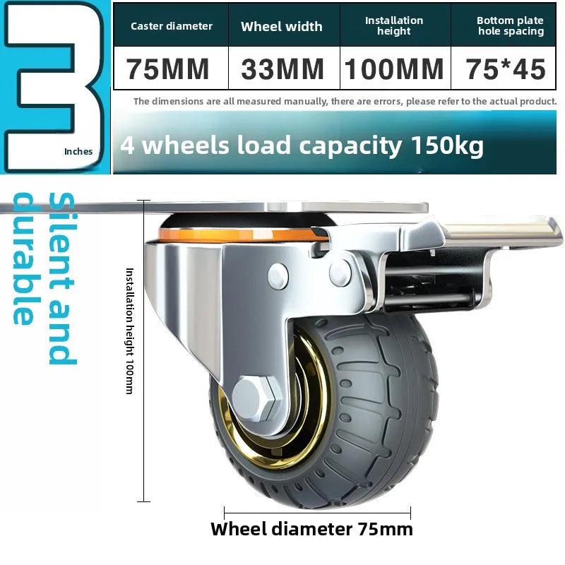 3/4/5 Inch Silent Swivel Rubber Caster Wheel – Heavy Duty
