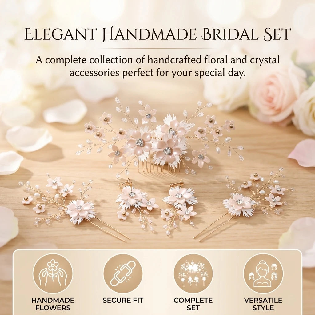 Korean Bridal Hair Comb Set Flower Hairpins Sweet And Fresh Wedding Accessories Peaceful Pleasures Health and Wellness