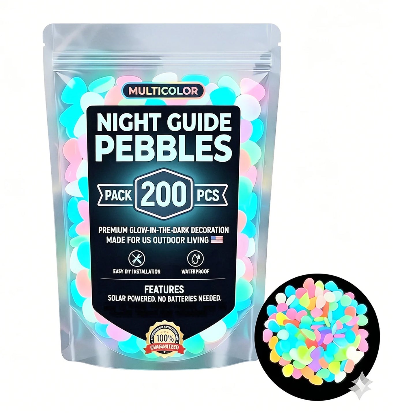 Glow in the Dark Garden Pebbles – 200pc Luminous Decor Stones