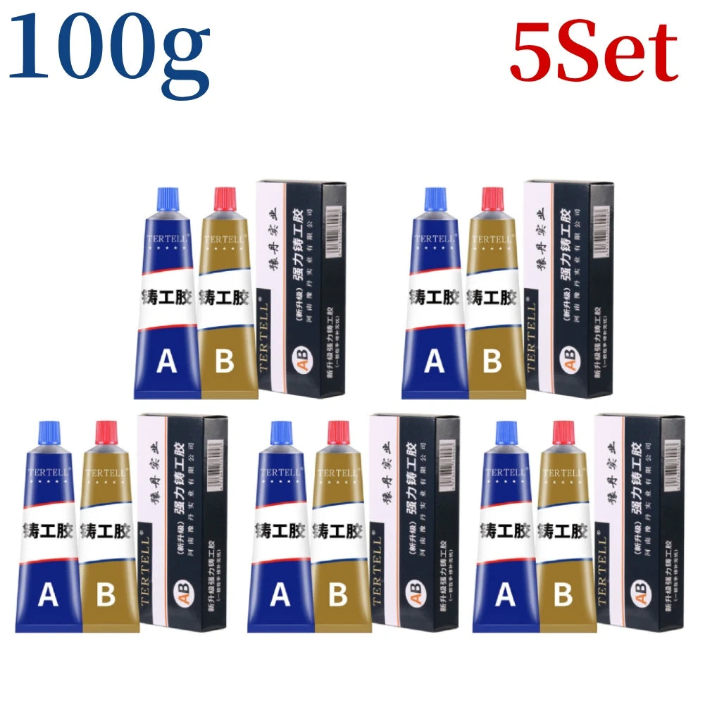 AB Type Casting Repair Glue High Temperature Resistant Liquid Metal Welding Filler Metal Repair Glue Caulking Agent Extra Strong Peaceful Pleasures Health and Wellness 100g 5PCS
