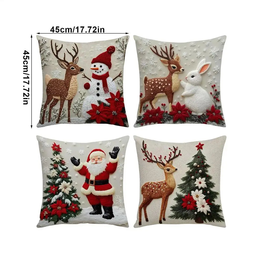4-Pack Christmas Pillow Covers 17.7" | Festive Holiday Décor