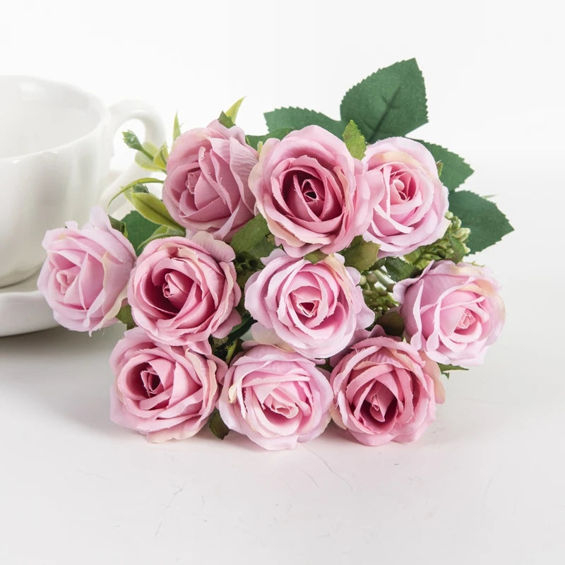 10-Head Silk Rose Bouquet | Artificial Flowers Wedding & Home Décor