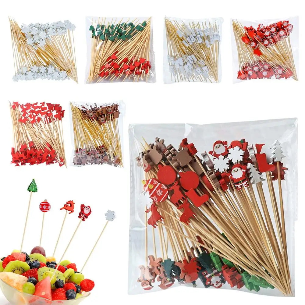 Christmas Bamboo Cocktail Picks 50/100pcs | Festive Food Sticks Holiday Food Picks Peaceful Pleasures Health and Wellness