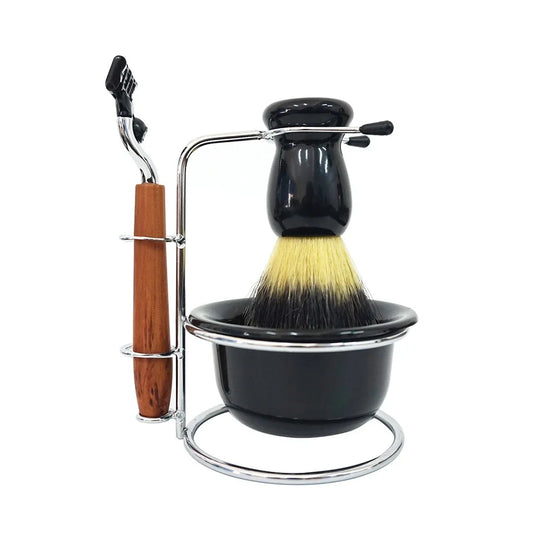 Men's Badger Shaving Set – Brush, Wood Handle, Stand & Bowl Shaving Brush Set Peaceful Pleasures Health and Wellness Red