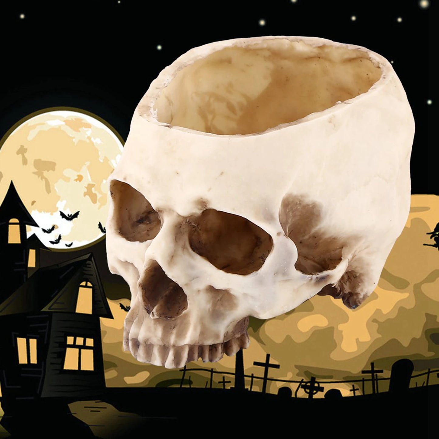 Resin Skull Head Flower Pot | Gothic Planter & Halloween Decor