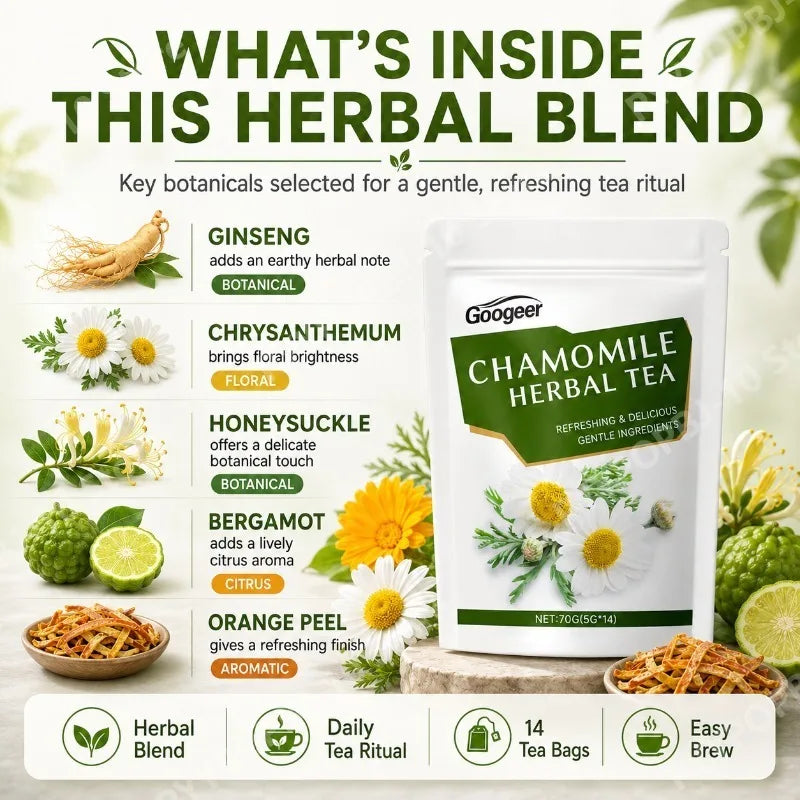 Googeer Chamomile Herbal Blend | Ginseng, Bergamot, Caffeine-Free