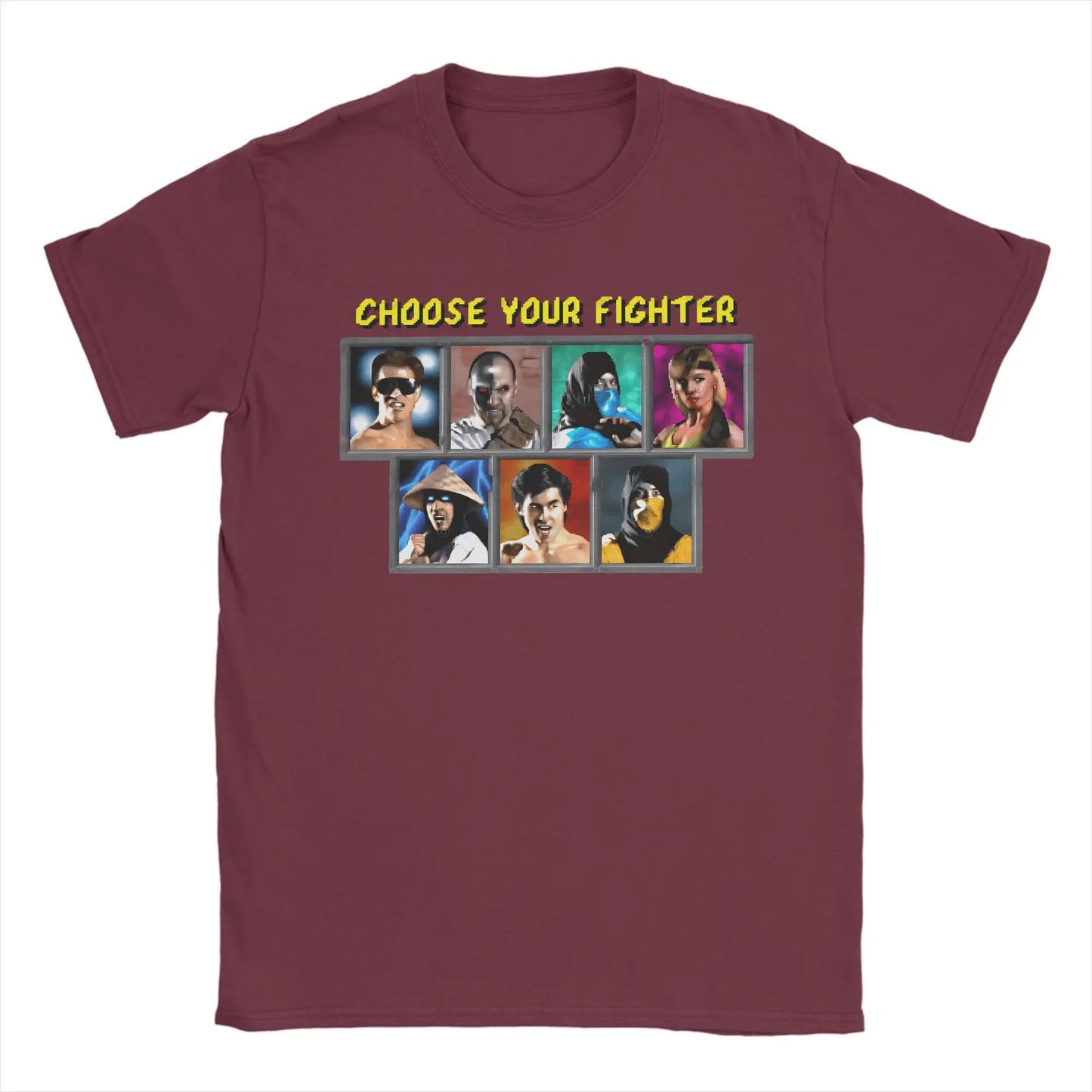Men's T-Shirts Mortals Kombats Vintage Cotton Tees Short Sleeve Choose Your Fighter T Shirts Crewneck Tops New Arrival Peaceful Pleasures Health and Wellness Burgundy XXL