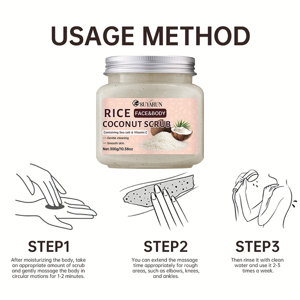 SUYARUN Natural Rice & Coconut Exfoliating Scrub - Gentle Brightening Face/Body Scrub for All Skin Types, Vegan, Sulfate-Free. Peaceful Pleasures Health and Wellness