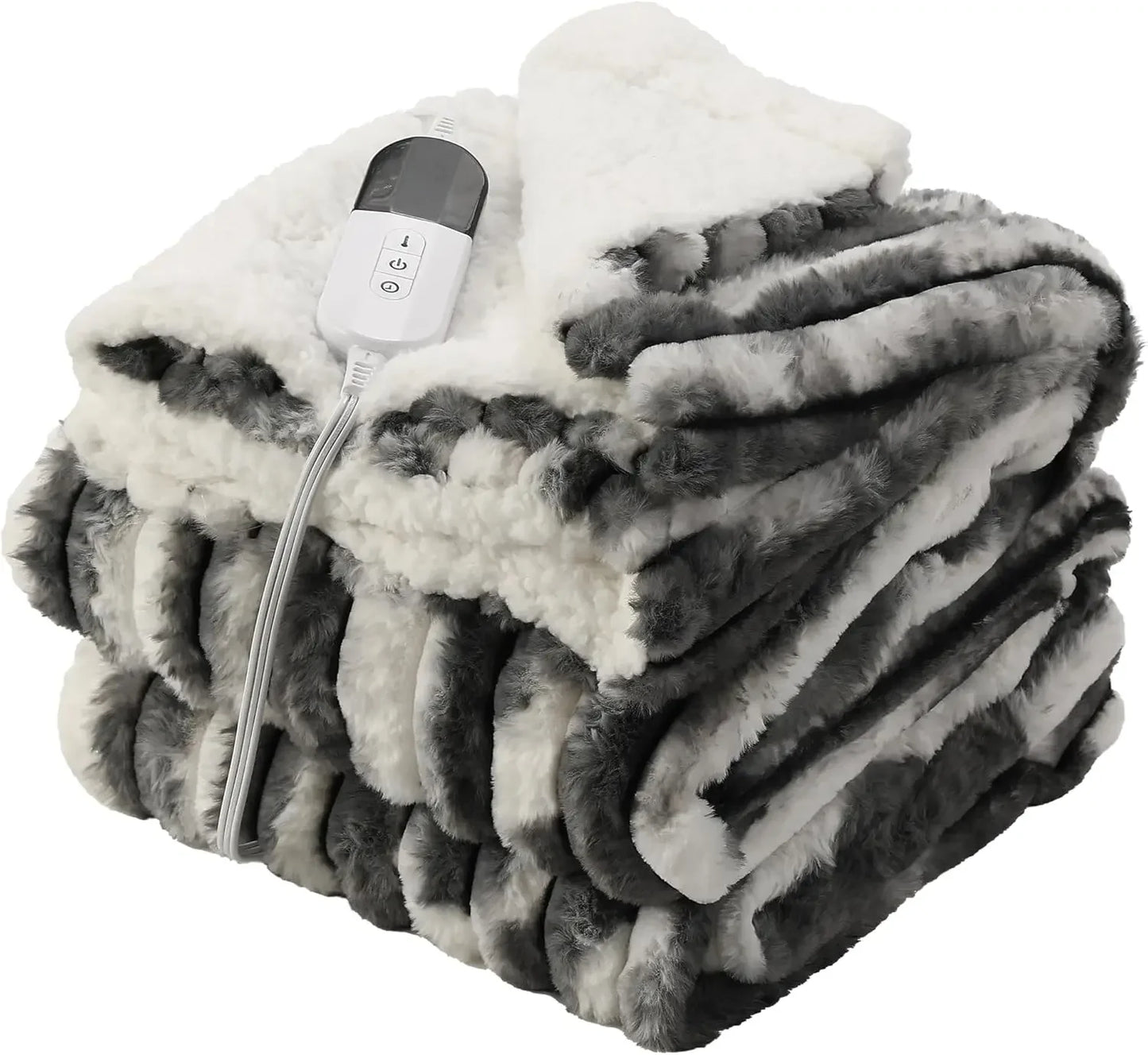 Soft Flannel & Sherpa Electric Heated Blanket, 6 Heat Levels, Auto Off, Machine Washable, Dark Gray Peaceful Pleasures Health and Wellness United States