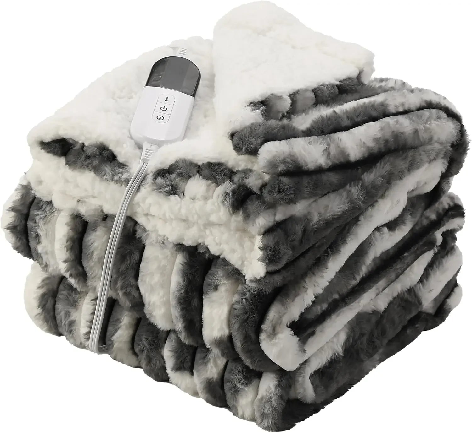 Soft Flannel & Sherpa Electric Heated Blanket, 6 Heat Levels, Auto Off, Machine Washable, Dark Gray Peaceful Pleasures Health and Wellness United States