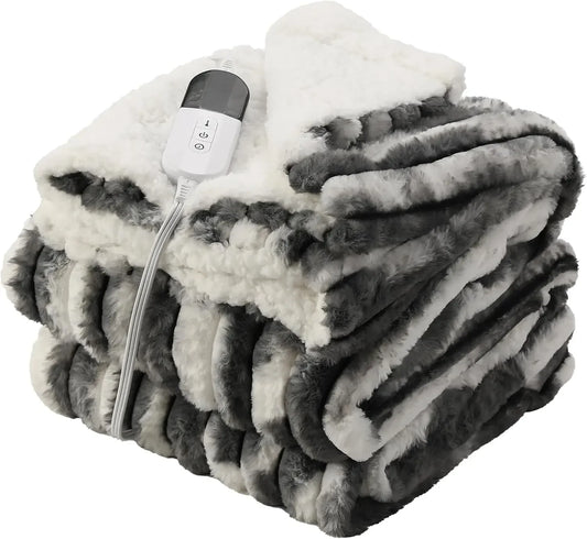 Soft Flannel & Sherpa Electric Heated Blanket – 6 Heat Levels, Auto Off, Machine Washable, Dark Gray Heated Blankets Peaceful Pleasures Health and Wellness United States