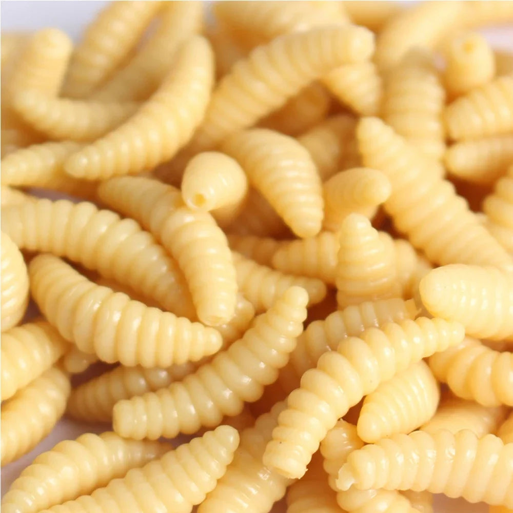 Bread Scent Soft Silicone Grub Lures, 50Pcs Lifelike Artificial Maggot Worms, Glowing Bait Gear for Freshwater Fishing Peaceful Pleasures Health and Wellness