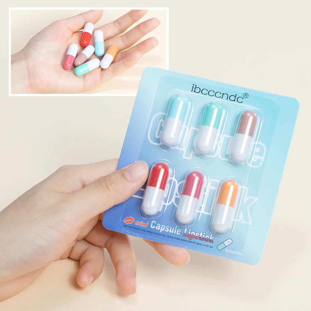 6pcs/set Mini Cute Capsule Lipstick Set with Lip Balm Moisturizing Waterproof Non-stick Cup Carry Pill Lipstick Lips Makeup Gift Peaceful Pleasures Health and Wellness
