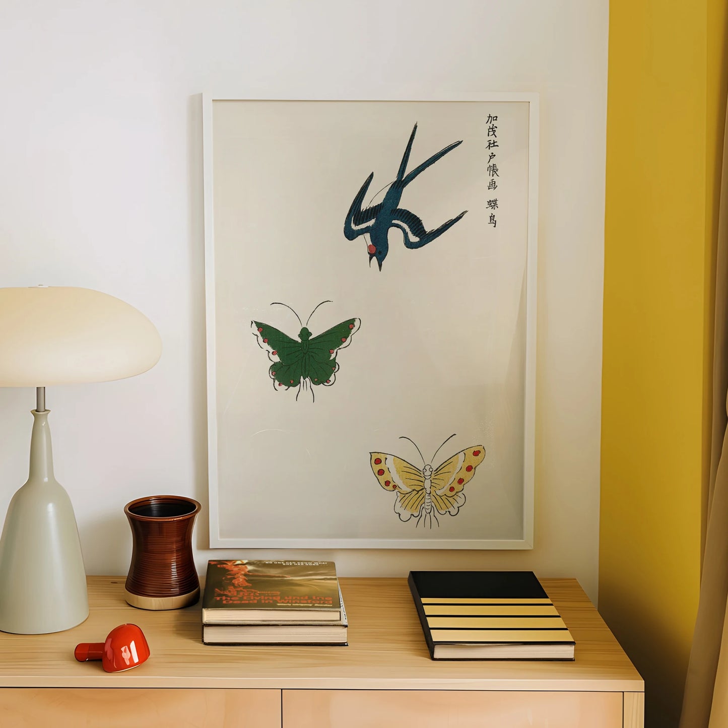 Minimalist Swallow & Butterfly Canvas Wall Art Print | Decor