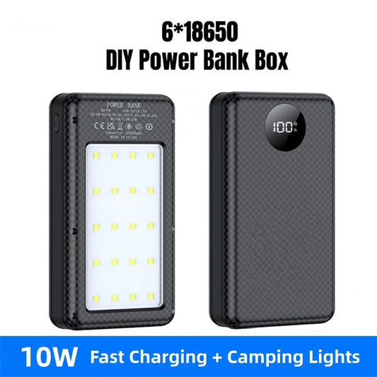 DIY 18650 Power Bank Case 6-Slot | USB-C & Camping Light DIY Power Bank Case Peaceful Pleasures Health and Wellness