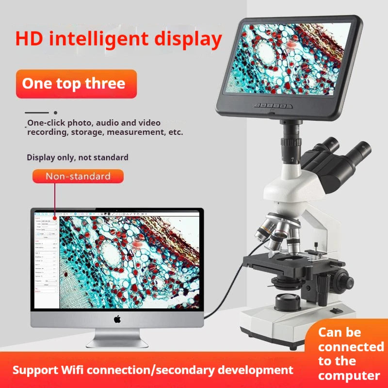 Three Eye Biological Microscope, Professional Level Optical and Electronic Laboratory, Specialized for Aquaculture Peaceful Pleasures Health and Wellness