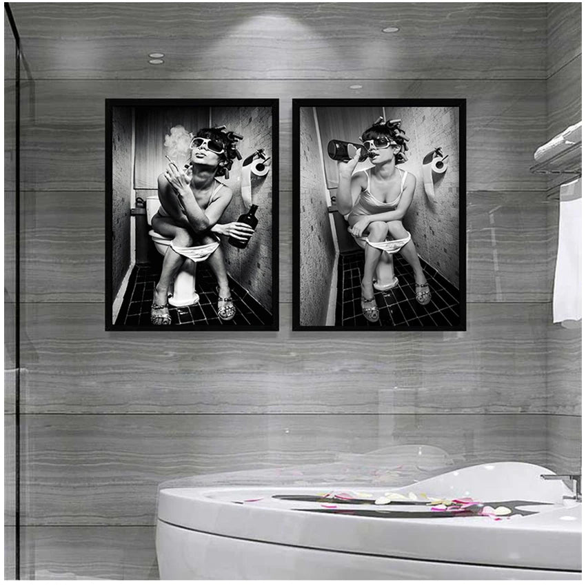 Black & White Woman Canvas Wall Art | Bar & Home Décor Print Canvas Wall Art Peaceful Pleasures Health and Wellness
