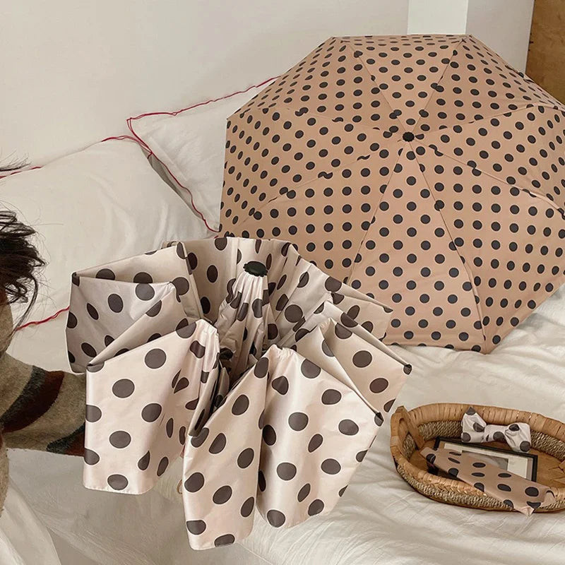 Retro Dot Folding UV Sun Umbrella – Portable & Auto Open