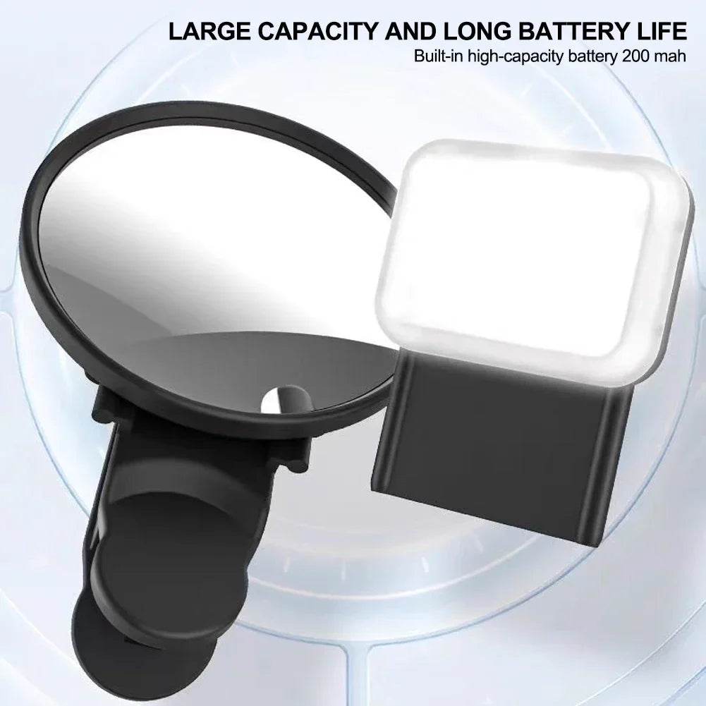 Clip-On Selfie Ring Mirror with Fill Light for Smartphone