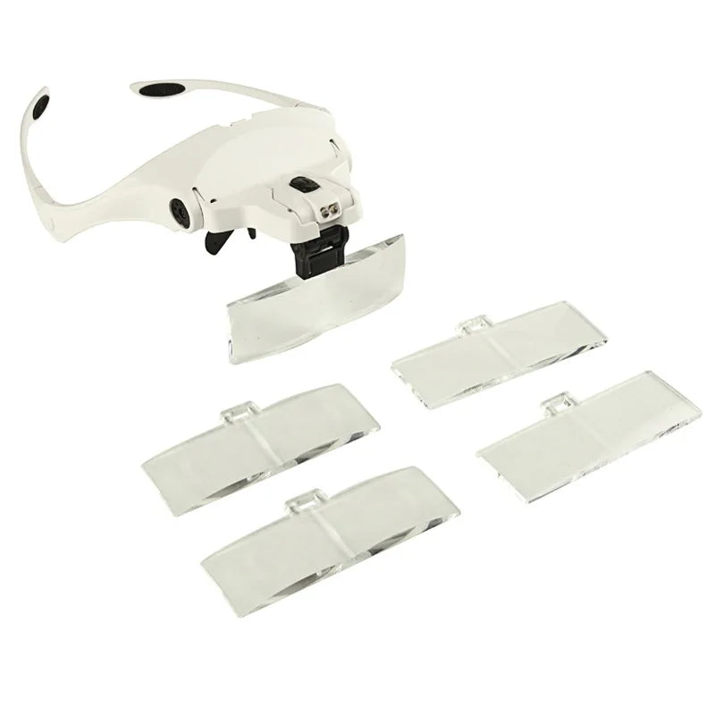 Portable Head Wearing Magnifying Glass Lens Eyeglass Interchangeable Mount Bracket Headband Magnifier with 2 LED Lights 5 Lenses Peaceful Pleasures Health and Wellness