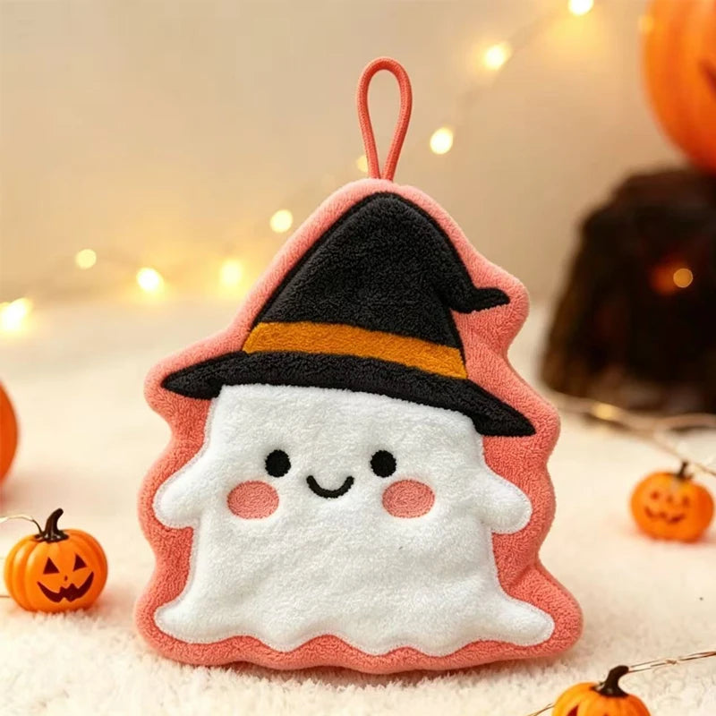 Halloween Cute Ghost Witch Hat Hanging Towel Soft Coral Velvet Quick