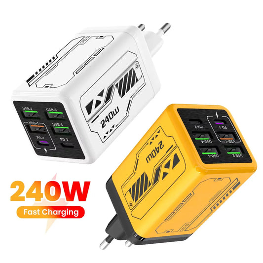 240W 6-Port USB-C Wall Charger | PD & QC 3.0 Fast Charging USB Wall Charger Peaceful Pleasures Health and Wellness