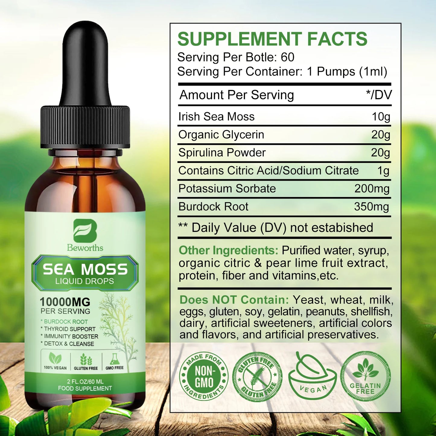 Organic Sea Moss Drops with Burdock Root & Spirulina – Gut & Immunity Herbal Supplement Peaceful Pleasures Health and Wellness