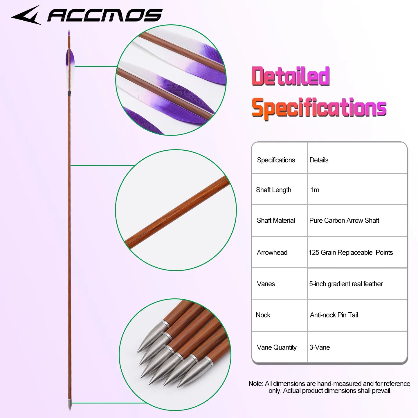 ACCMOS 1m Wood Skin Pure Carbon Arrows ID6 2m Sp400 500 600 700