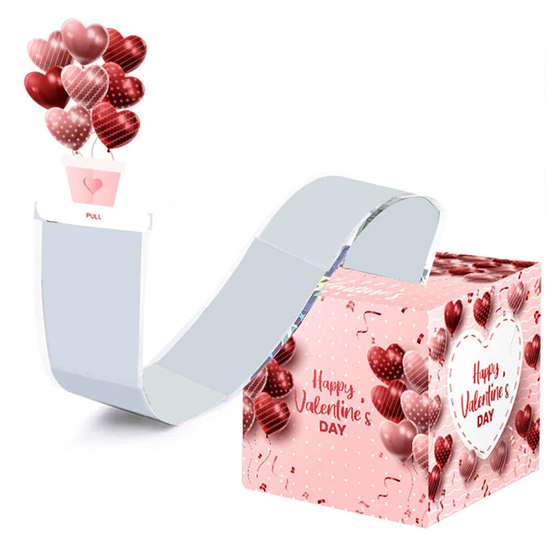 Valentine's Day Money Pull Box with Greeting Card | Pink & Red