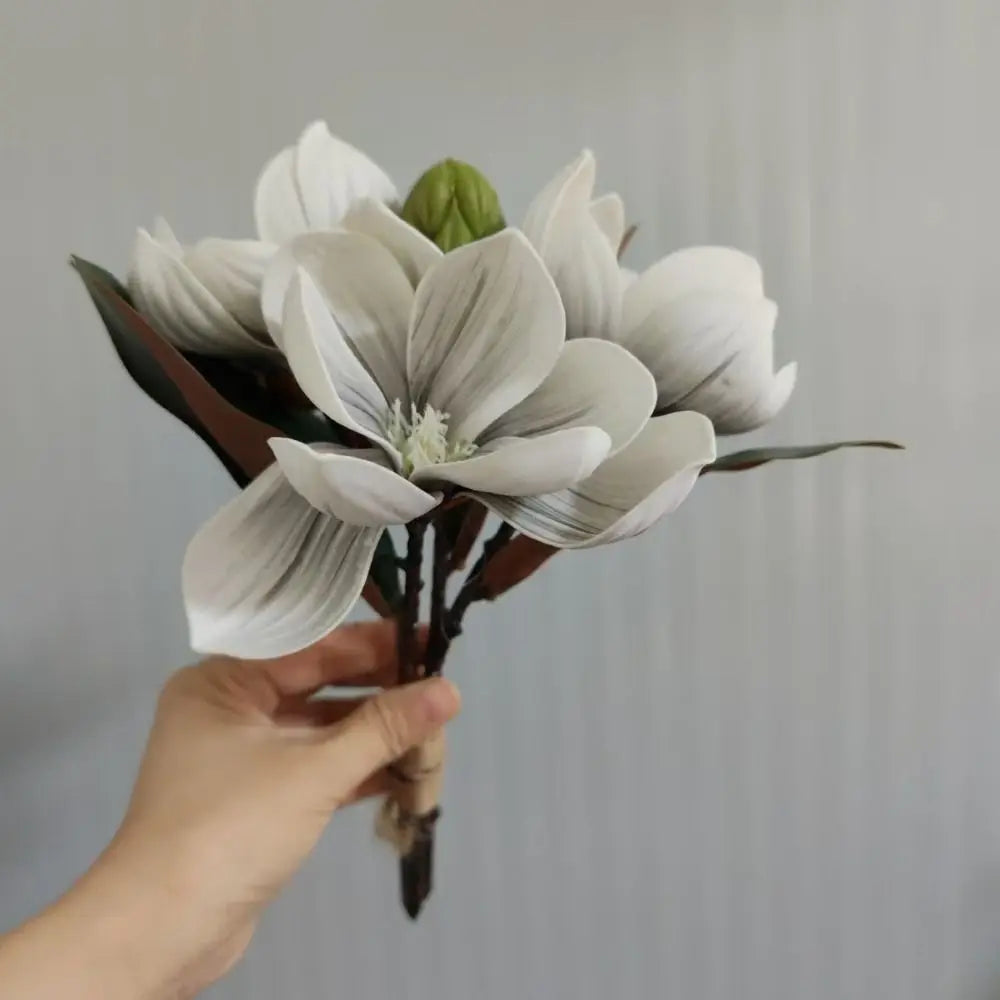 Lifelike EVA Artificial Magnolia Flowers 4 Heads | Real Touch