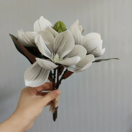 Lifelike EVA Artificial Magnolia Flowers 4 Heads | Real Touch Artificial Flowers Peaceful Pleasures Health and Wellness