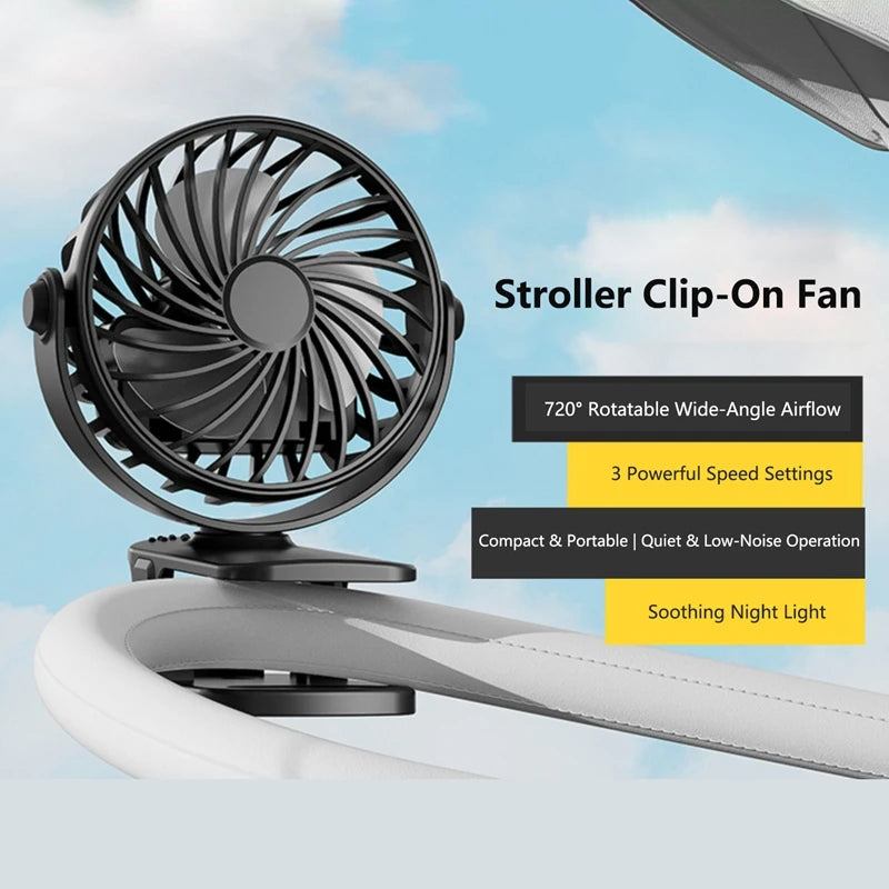 Portable Electric Fan 720° Rotating Hanging Clip Fan With Night Light Rechargeable Air Cooler For Outdoor Camping Fan Peaceful Pleasures Health and Wellness