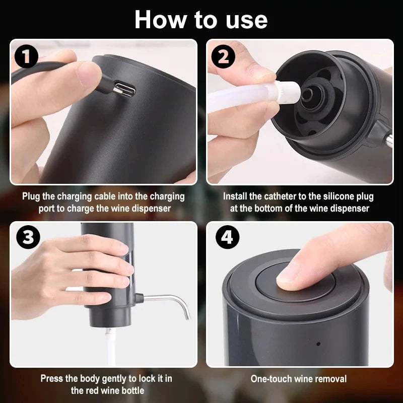 Intelligent Wine Aerator Dispenser Rechargeable One Touch Electric WineDecanter Liquor Dispenser Set Bar Party Wine Accessories Peaceful Pleasures Health and Wellness