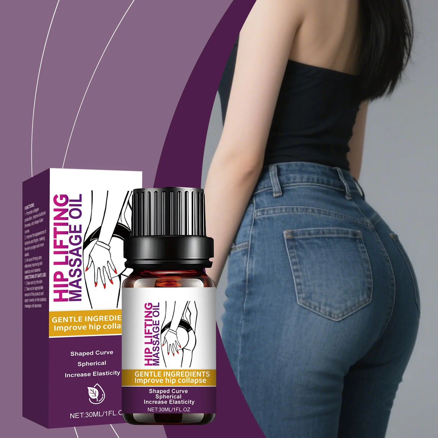 Ricinus Hip Tightening Essential Oil Promote Collagen Production Boosting Hip Muscles Improve Sagging Body Shaping Massage Oil Peaceful Pleasures Health and Wellness