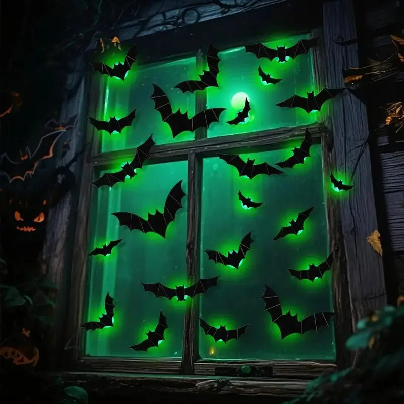Halloween 3D LED Bat Wall Stickers | Purple Green Glow Decor