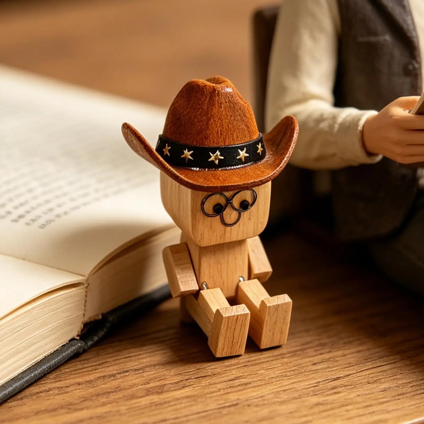 Wobbly Wooden Cowboy Figurine | Spring Shaking Dashboard Toy Novelty Desk Figurine Peaceful Pleasures Health and Wellness